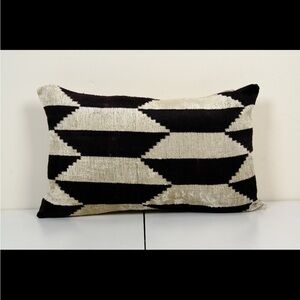 Ikat Velvet Geometric Black and Cream Accent Lumbar Pillow